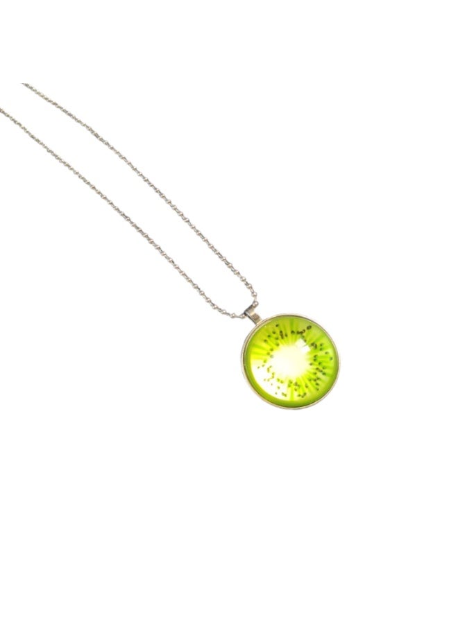 Trendy Handmade Resin Kiwi Slice Necklace - Realistic Fruit Pendant with Elegant Silver Chain - Unique Fashion Accessory - Image 3